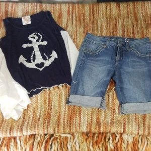 Girls 10 denim shorts anchor tank shirt bundle